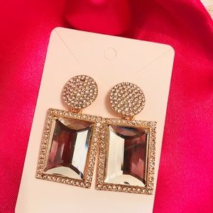 New Gold Rhinestone Square Earrings